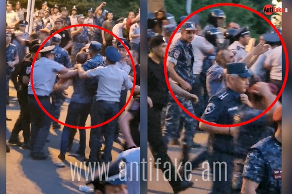 Քաղաքացիական հագուստով ոստիկանը՝ ցուցարարների շարքերում․ ոստիկանները թյուրիմացաբար փորձում էին բերման ենթարկել իրենց կոլեգային